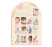 My First Year Photo Frame Board 3D Coquette Pink Bow Monthly Milestone Photo Board First Birthday High Chair Banner One Cake Topper First Birthday Decorations for Girls