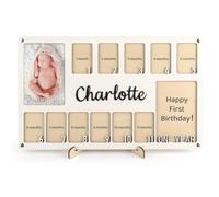 My First Year Photo Frame & Board - Personalized Baby Milestone Keepsake | 12 Month Photo Display from Newborn to 1st Birthday |Nursery Wall Art& Gift for Girls, Boys, New Parents & Grandparents