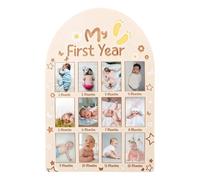 My First Year Photo Frame, Wooden Baby Photo Display Board 12 Month Picture Milestone Frame Newborn 1st Birthday Memories Wood Keepsake Souvenir Gift for Boy Girl Home Nursery Decoration