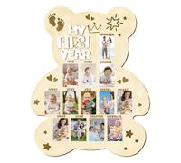 My First Year Photo Frame, Wooden Bear Shape Photo Board, 17.3” x 13.8 ” Baby Photo Frame for 12 Months Baby Photos, 1st Birthday Keepsake Nursery Decorations
