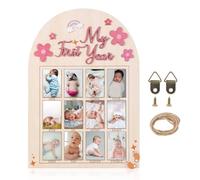 My First Year Picture Frame, 3D Daisy Flower Baby's First Year Photo Display Wood Board 12 Month Baby Picture Frame Monthly Photo Banner for Newborn Baby Nursery Decor