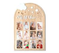 My First Year Wooden Photo Board, Baby’s First Year Picture Frame, One Year Birthday Photo Display Wood Board, 12 Months Milestone Board Photo Frame, Gift for Newborn Baby 1st Birthday Memories