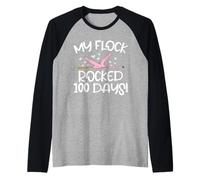 My Flock Rocked 100 Days Flamingo Teacher Funny School Raglan Baseball Tee