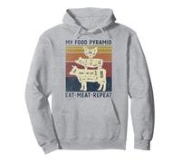 My Food Pyramid Eat Meat Repeat Retro Vintage Funny BBQ Joke Pullover Hoodie