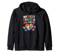My Friend Is Ausome Autism Puzzle Heart Awareness Acceptance Zip Hoodie