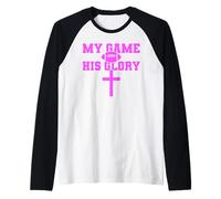 My Game His Glory Football Jesus Bible Prayer God Pink Cross Raglan Baseball Tee