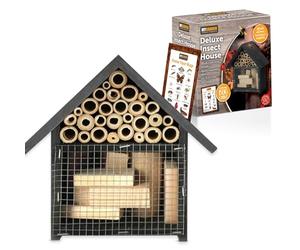 My Garden Bug Hotel Wooden Bee Hotels for Gardens UK With Bug Chart - Weather Resistant Hanging Insect Hotel for Ladybug Butterfly Wild Bees - Eco Friendly Bamboo Nesting Habitat - Grey