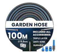 My Garden Hose Pipe 100m - Anti Kink Hosepipe Inc 4 Connectors - 11.3mm Dia - Durable Triple Layer Water Hose with Spray Nozzle - Weather Resistant Hose Ideal for Home & Garden