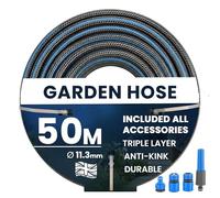 My Garden Hose Pipe 50m - Anti Kink Hosepipe Inc 4 Connectors - 11.3mm Dia - Durable Triple Layer Water Hose with Spray Nozzle - Weather Resistant Kink Free Hose Ideal for Home & Garden