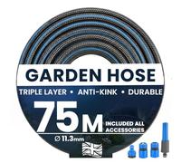 My Garden Hose Pipe 75m - Anti Kink Hosepipe Inc 4 Connectors - 11.3mm Dia - Durable Triple Layer Water Hose with Spray Nozzle - Weather Resistant Kink Free Hose Ideal for Home & Garden