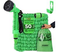 My Garden Hose Pipe Expandable 50Ft Anti-Tangle Flexible Hosepipe Includes Hanging Hook Carry Bag Multi-Function Spray Gun with 8 Spray Functions Fittings Indoor & Outdoor Use