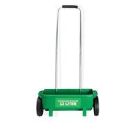 My Garden Lawn Spreader 12 Litre Rotary Seed Grit Salt Spreader with Protective Roof & 110CM Long Handle Grass Spreader on Wheels Adjustable Speed Rate On/Off Ideal for Garden Outdoor Pathways (Green)