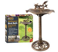 My Garden Outdoor Living Freestanding Bird Bath 84Cm Base Bronze Effect Traditional Bird Feeder With Bird Figurines Feeding Station Clam Shell Design