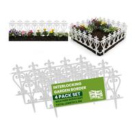 My Garden Outdoor Living Garden Fence Panels 4 Pack Decorative Edging Panels With Ground Stakes Weather Resistant Inter Locking Fence Edging White