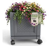 My Garden Outdoor Living Square Planter With Wheels Rattan Style Plastic Garden Planter Pot For Indoor Outdoor Lawn Planters With Air Vent