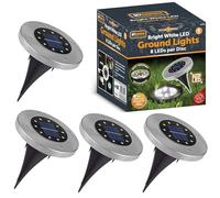 My Garden Outdoor Solar Ground Lights 8 LED Waterproof Disk Deck Light - Solar Pathway Light for Garden, Driveway, Patio, Lawn, Steps, Walkway & Landscape Decoration- 4 Pack