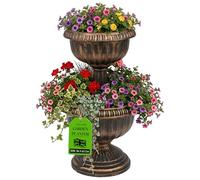 MY Garden Planter 2 Tier - Tower Flower Planter with Bronze Antique Effect - Weather Resistant Tiered Garden Planter for Patio, Garden & Decking, 36 x 62cm