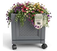 My Garden Square Planter with Wheels - Rattan Style Plastic Garden Planter Pot for Indoor & Outdoor Use, Weather Resistant Lawn Planters with Air Vent, 30 x 30 x 33cm