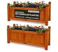 My Garden Wooden Rectangular Trough Planter with PE Liner 2 Pack - 60 x 20 x 34 cm Weather Resistant Wooden Planter Box for Patios, Gardens & Decking - UV Resistant, Easy Assembly, Ideal for Plants