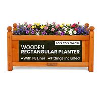 My Garden Wooden Rectangular Trough Planter with PE Liner - 60 x 20 x 34 cm Weather Resistant Wooden Planter Box for Patios, Gardens & Decking - UV Resistant, Easy Assembly, Ideal for Plants & Shrubs