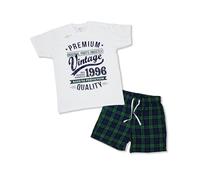 My Generation Gifts 1996 Premium Vintage Year - Aged To Perfection - 30th Birthday Gift | Present Mens Pyjama Set Green Tartan Shorts M