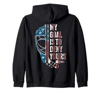 My Goal Is To Deny Yours Funny Ice Hockey Goalie USA Flag Zip Hoodie