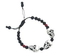My God Gift Twin Skull Beaded Bracelet for Men & Women (Red & Black)