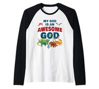 My GOD is an Awesome GOD - Christian Faith Kids Dinosaur Raglan Baseball Tee