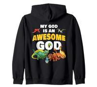 My GOD is an Awesome GOD - Christian Faith Kids Dinosaur Zip Hoodie