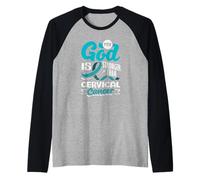 My God is Stronger Than Cervical Cancer Awareness Teal Raglan Baseball Tee