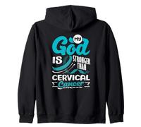My God Is Stronger Than Cervical Cancer Awareness Teal Zip Hoodie