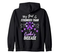 My, God, Is Stronger Than Crohns Disease Warrior Awareness Zip Hoodie