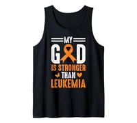 My God Is Stronger Than Leukemia Awareness Orange Ribbon Tank Top