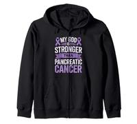 My God Is Stronger Than Pancreatic Cancer Awareness Zip Hoodie