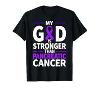 My God is Stronger Than Pancreatic Cancer Purple Ribbon T-Shirt
