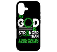 My God Stronger Than Traumatic Brain Injury Awareness Ribbon Case for iPhone 17