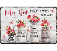 My God That Is Who You Are Fun Tin Sign Vases Of Red Flowers And Butterflies Light In The Darkness Religious Gift Christian Wall Art For Best Friends Sisters Daughter Son Birthday Gift 5.5x8 Inch