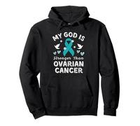 My, God's Stronger Than Ovarian Cancer Awareness teal Ribbon Pullover Hoodie