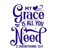 My Grace is All You Need 1 Corinthians Bible Verse Calligraphy Fine Carving Stickers 41x48.2cm Equipped with Transfer Film kit DarkBlue