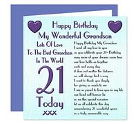 My Grandson 21st Happy Birthday Card - Lots Of Love To The Best Grandson In The World - 21 Today