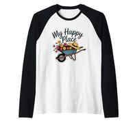 My Graphic Gardening Wheelbarrow Straw Hat Nature Raglan Baseball Tee