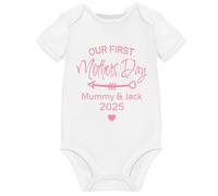 My Happy First Mothers Day Outfit Babygrow Vest Personalised Baby Grows Gifts from Newborn Clothes For Mummys Keepsake Pink (SHORT SLEEVE TOP, 3-6 Months)