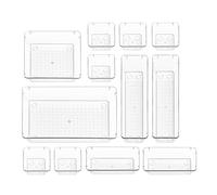 My Happy Home 12 Pcs Clear Plastic Drawer Organiser Trays Utensil Cutlery Set Divider, Makeup, Kitchen Utensils, Gadgets, Large Size Office Desk Organizers