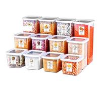 My Happy Home 12 Pcs Square Plastic Food Containers with Lids, BPA-Free Kitchen and Pantry Organiser with Labels, Stackable, Dishwasher Friendly, White