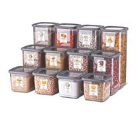 My Happy Home 12 Pcs Square Plastic Food Containers with Lids, BPA-Free Kitchen and Pantry Organiser with Labels, Stackable, Dishwasher Friendly