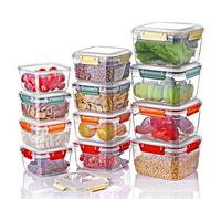 My Happy Home 12 Piece Set Square Plastic Food Storage Containers with Locking Lids, Leakproof Dish Washer Safe, Airtight, Stackable Leakproof, Freezer and Microwave Friendly