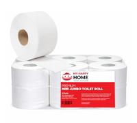 My Happy Home 2 Ply Mini Jumbo Toilet Rolls - Pack of 12 | 950 Sheets per Roll | T2 Dispenser Compatible | Soft, Strong & Absorbent Tissue | 15 x 9 cm Sheet Size