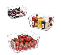 My Happy Home 3 Pcs Clear Plastic Fridge & Cabinet Organiser, Large BPA-free Container with Handles, Pantry Bins for Vegetables Fruits Drinks Snacks Durable