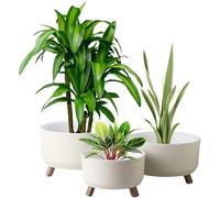 My Happy Home 3-Piece Tripot Flower Pot Set | Round Plastic Planters in 0.70L,1.30L,2.25L Sizes | Durable Decorative Plant Pots for Indoor Outdoor Use | Modern Design for Home,Balcony & Office, White