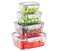 My Happy Home 4 Piece Set Rectangular Plastic Food Storage Containers with Locking Lids, Airtight, BPA Free, Leakproof Dish-Washer Safe, Food Grade Material - Stackable Space Saving Design